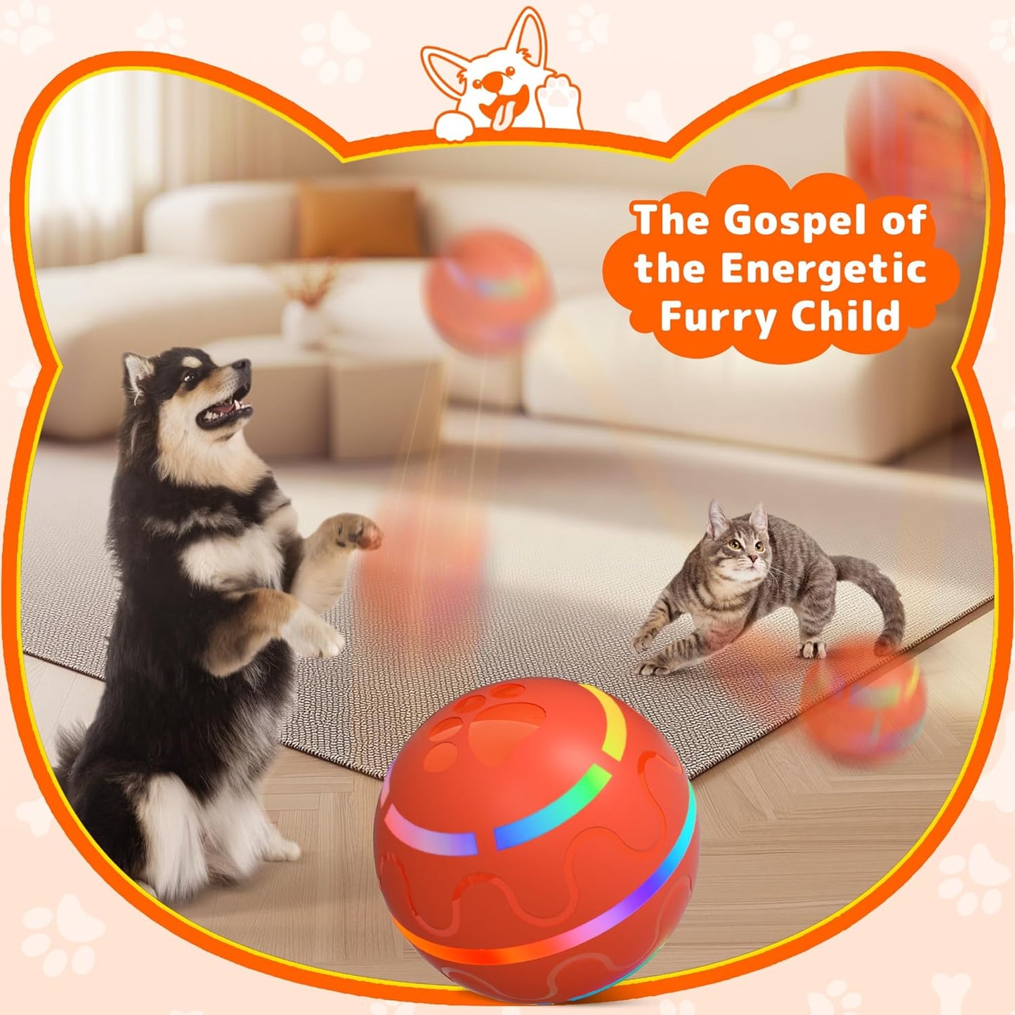 Interactive Dog Toys - Tough Dog Ball Chew Toy, Automatic Motion Activated Interactive Pet Toys for Small/Medium/Large Dogs for Indoor/Outdoor Boredom Enrichment, USB Rechargeable, Orange
