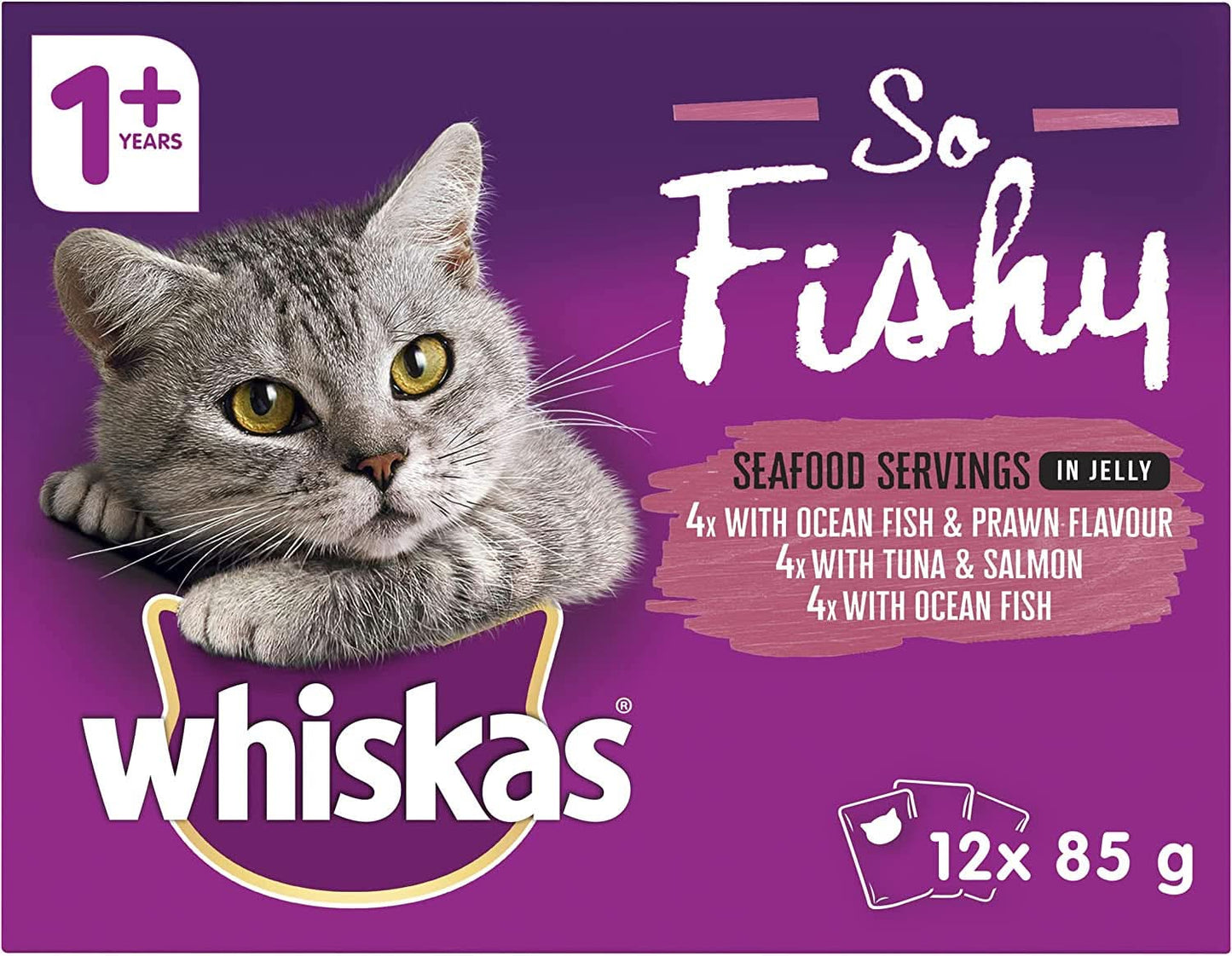 Whiskas So Fishy Recipes 1+ Years Wet Cat Food Seafood in Jelly 12 X 85g 5 Pack (60 Pouches)