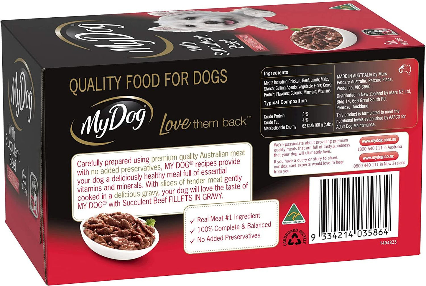 My Dog Adult Wet Dog Food with Succulent Beef Fillets in Gravy 6 X 100G, 6 Pack (36 Pouches)