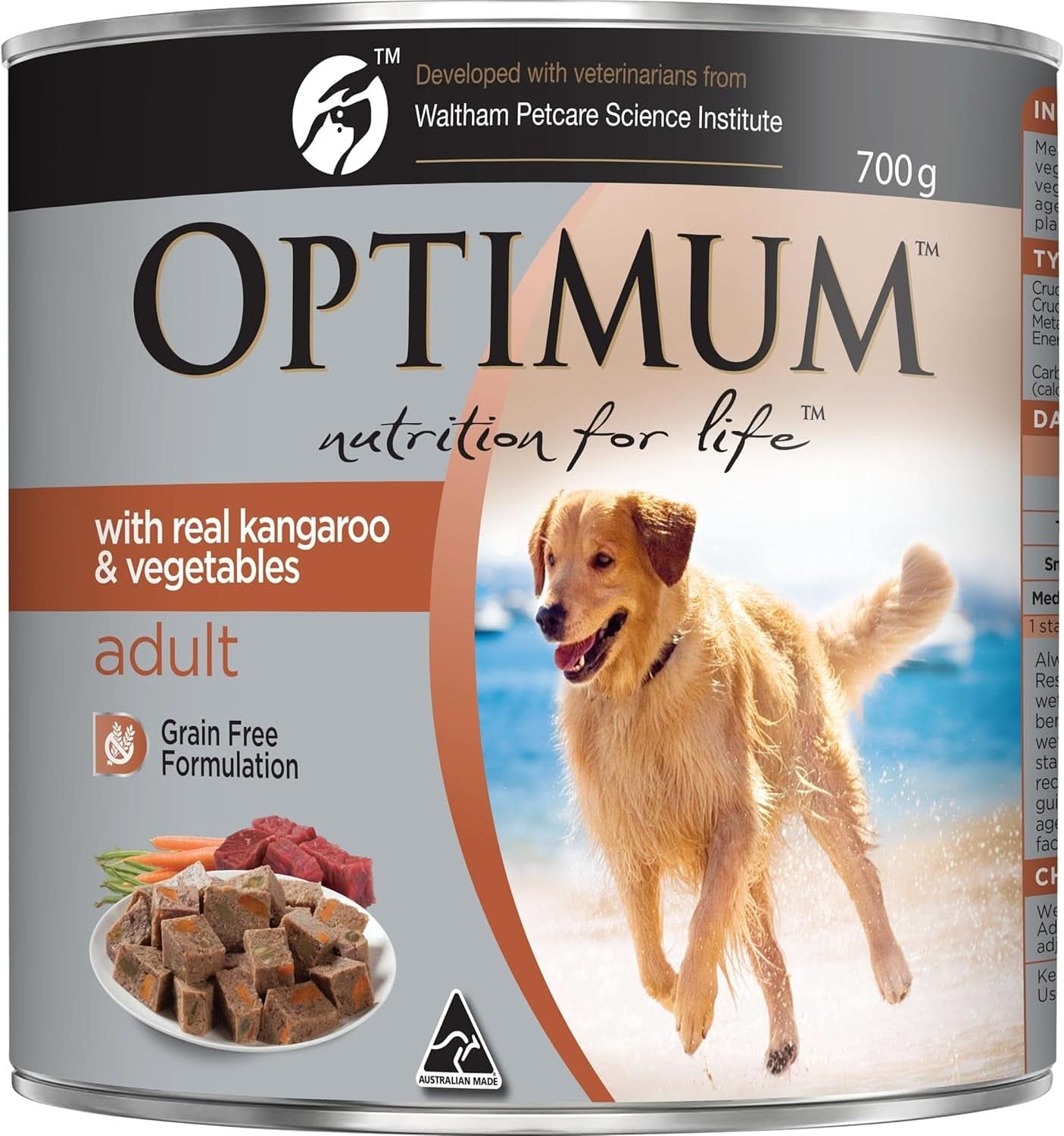 OPTIMUM Adult Wet Dog Food with Real Kangaroo & Vegetables Grain Free 700G Can, 12 Pack