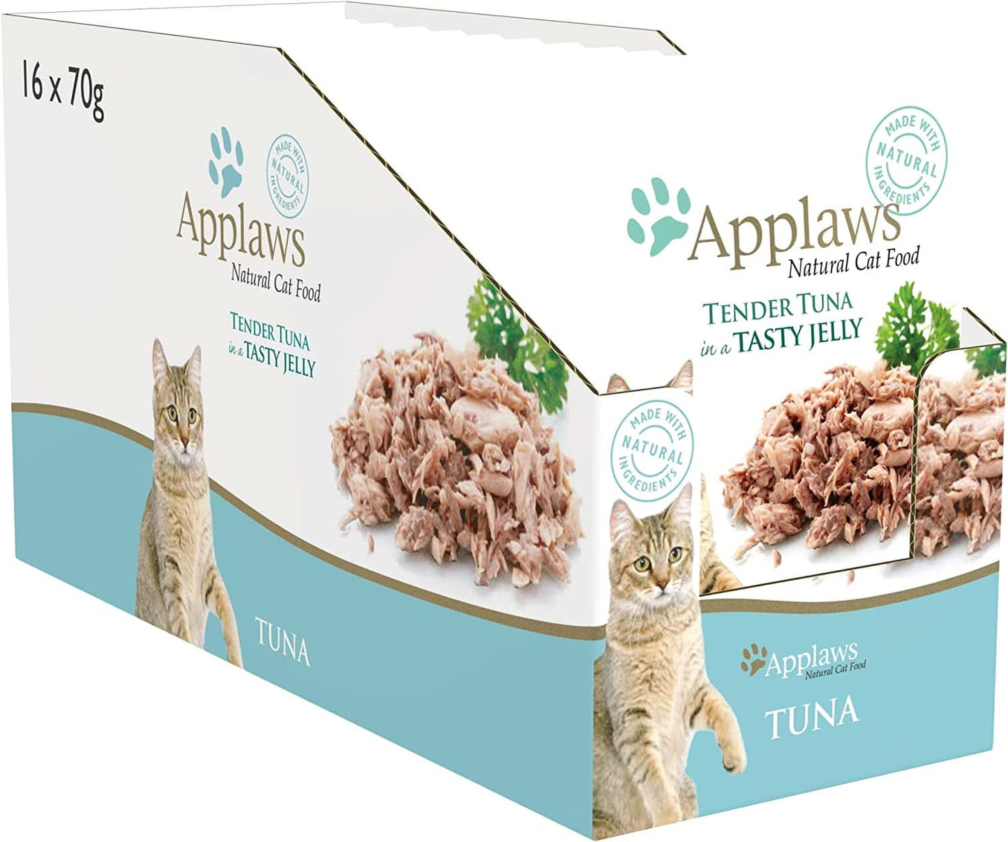 Applaws Tuna Natural Wet Cat Food in Jelly - 70G Pouches, Complementary Food for Adult Cats, Pack of 16