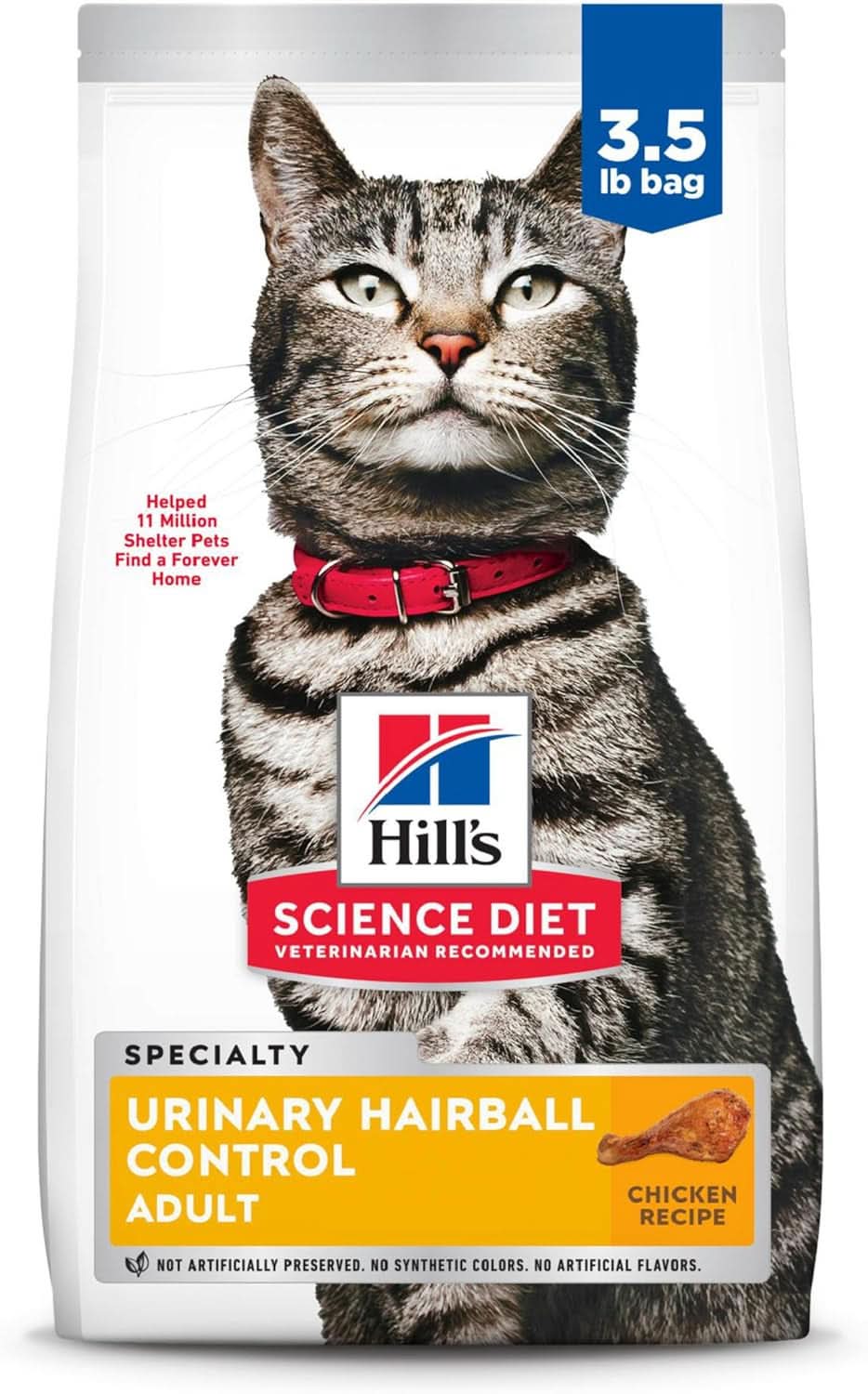 Hill's Science Diet Urinary Hairball Control Adult, Chicken Recipe, Dry Cat Food, 1.58Kg Bag
