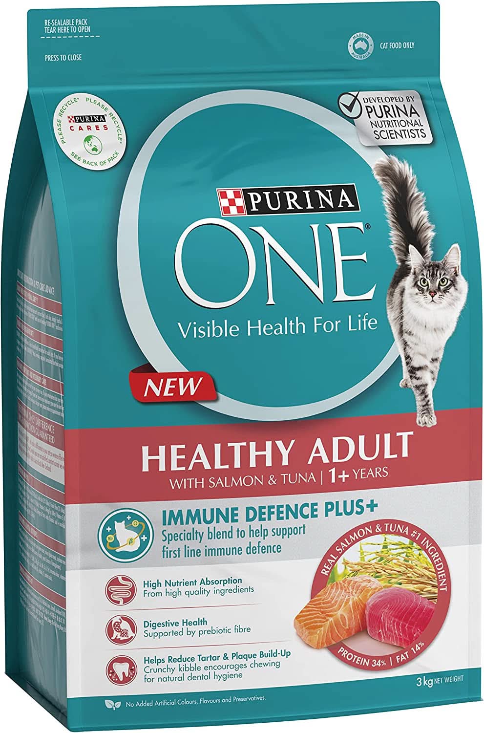 PURINA ONE Adult Salmon and Tuna Dry Cat Food, 3kgs