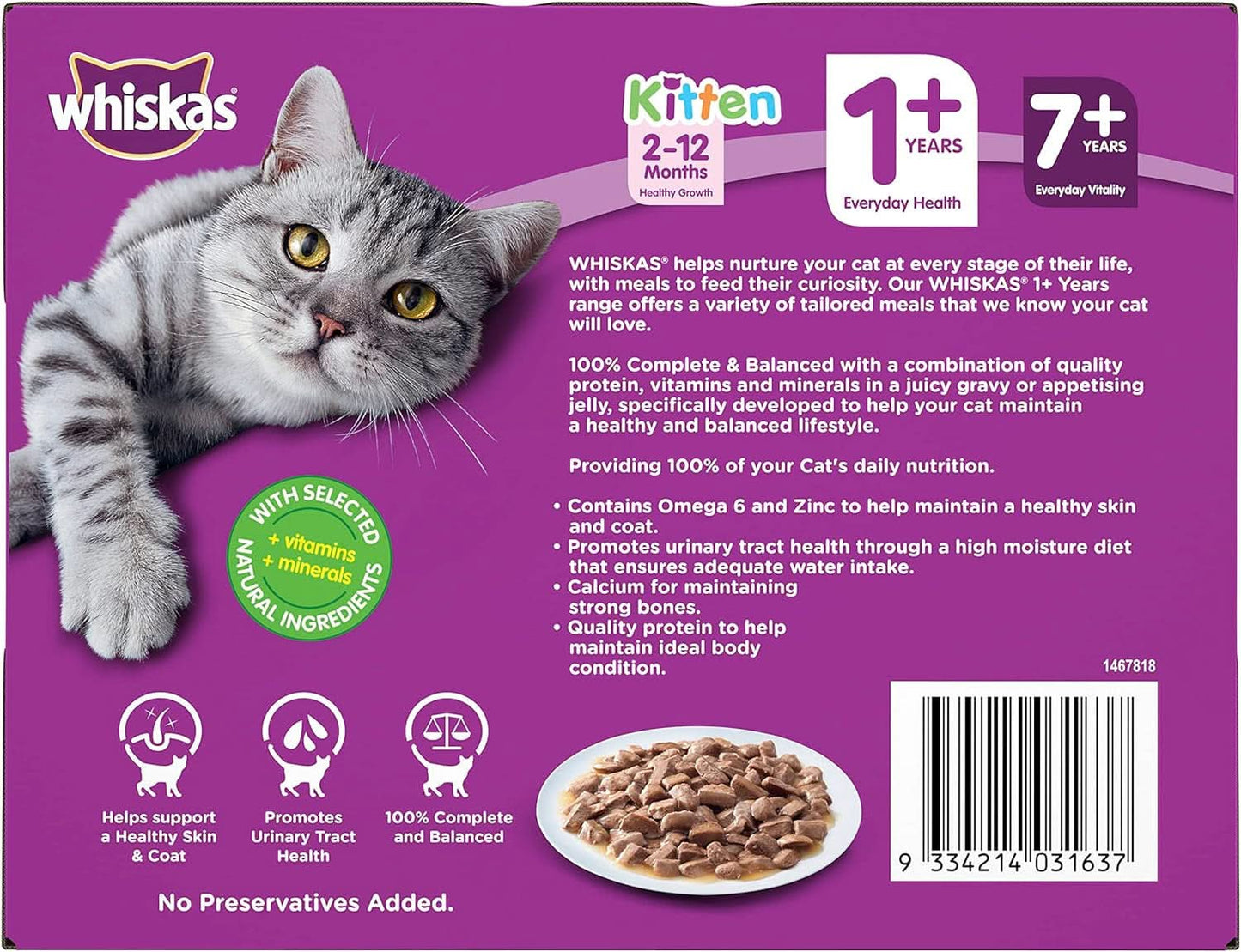 Whiskas 1+ Years Wet Cat Food with Mixed Favourites in Gravy 12 X 85G, 5 Pack (60 Pouches)