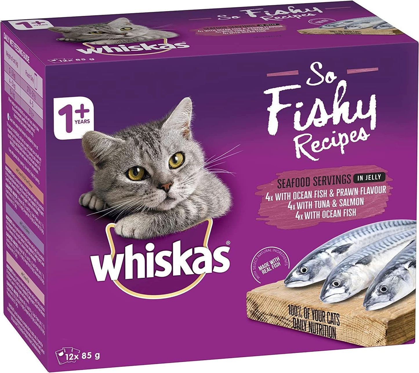 Whiskas So Fishy Recipes 1+ Years Wet Cat Food Seafood in Jelly 12 X 85g 5 Pack (60 Pouches)