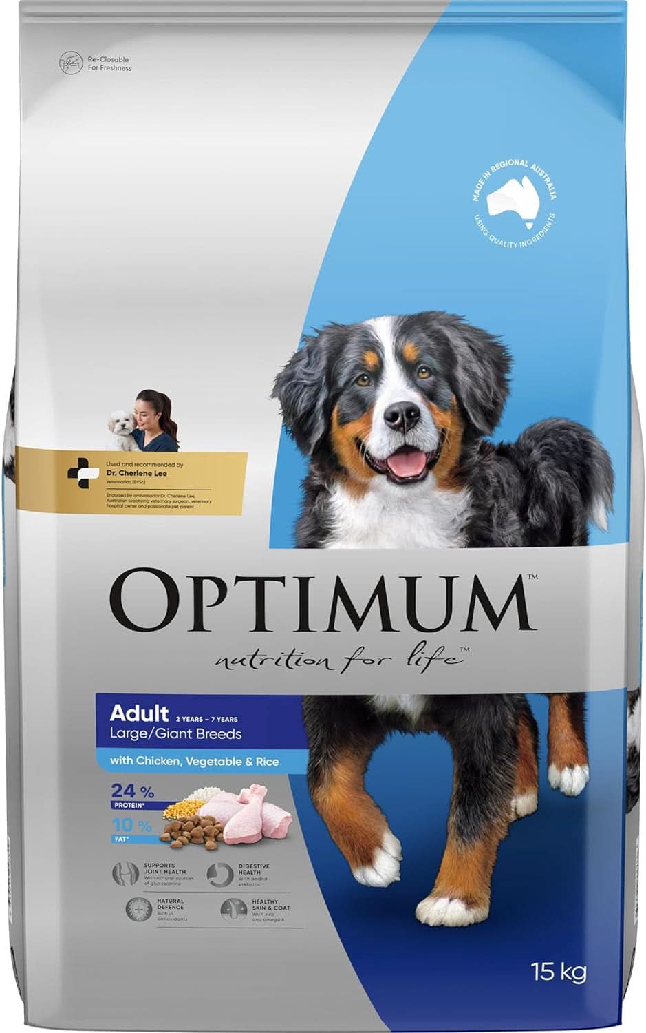 Optimum Adult Large Breed Dry Dog Food with Chicken, Vegetables & Rice 15kg