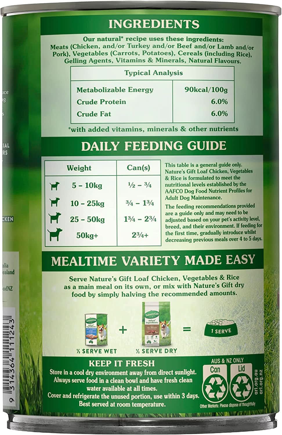 Nature's Gift Loaf Chicken, Rice and Vegetables Adult Wet Dog Food 700g x Pack of 12