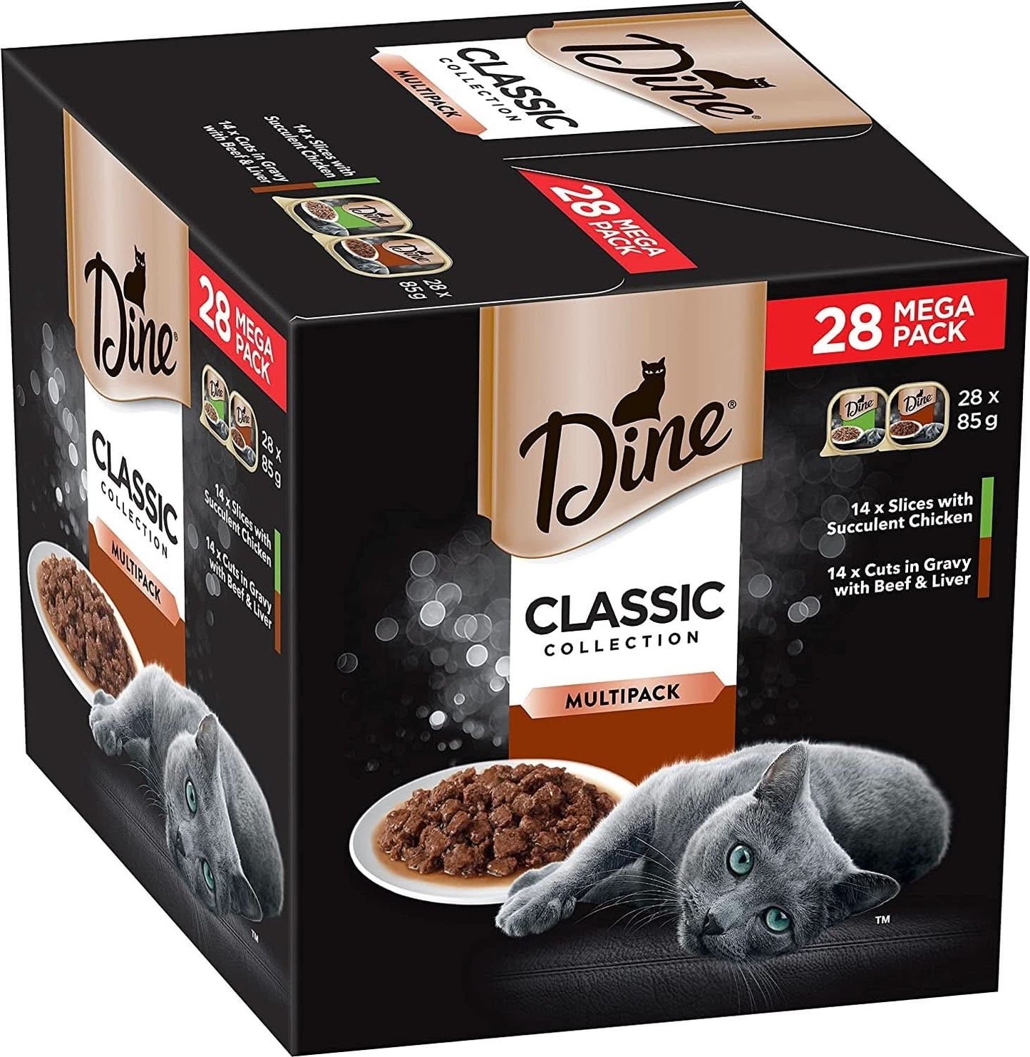 Dine Classic Collection Cuts in Gravy with Beef and Liver Wet Cat Food, 85g x Pack of 28
