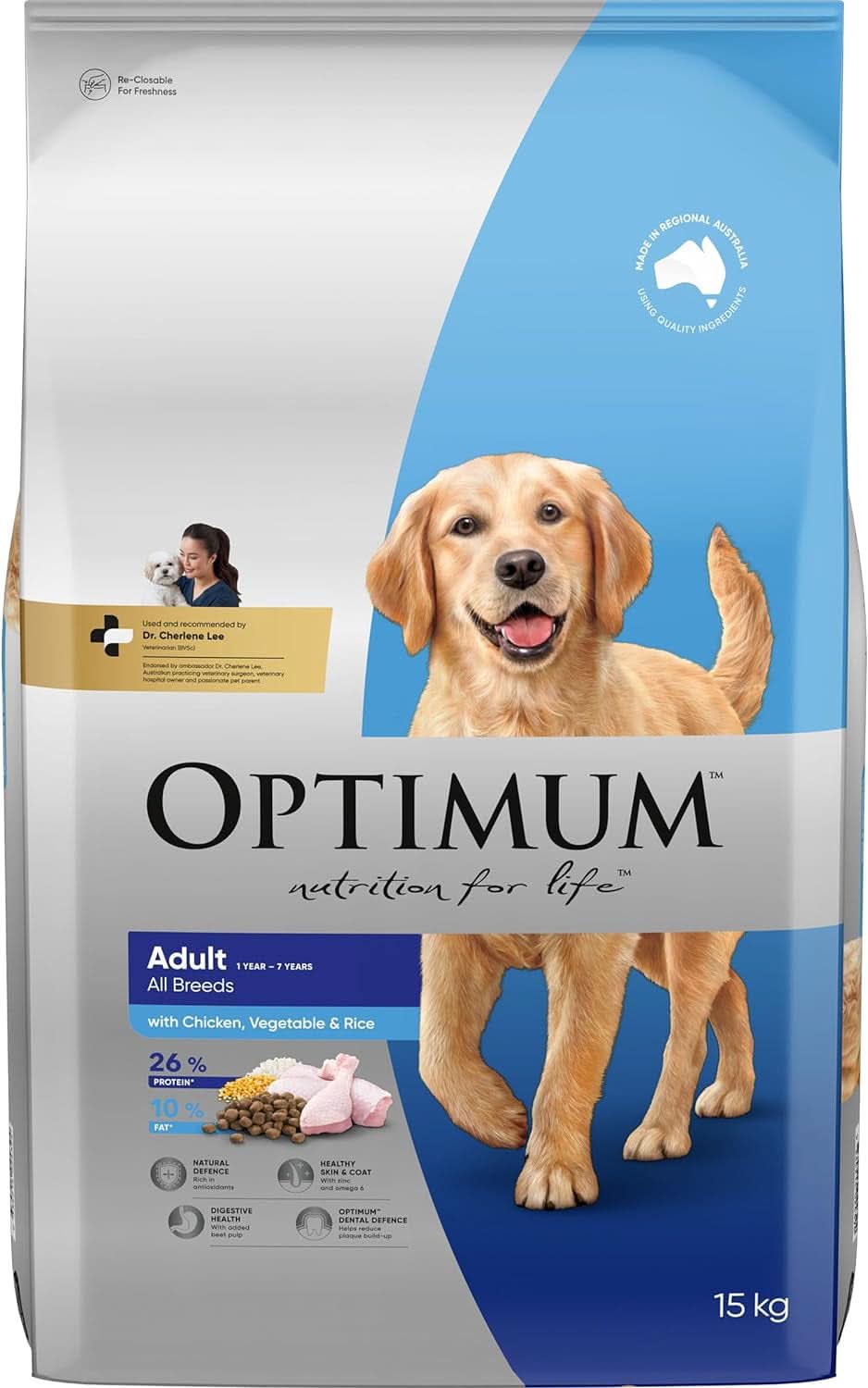 Optimum Adult All Breeds Dry Dog Food with Chicken, Vegetables & Rice 15kg