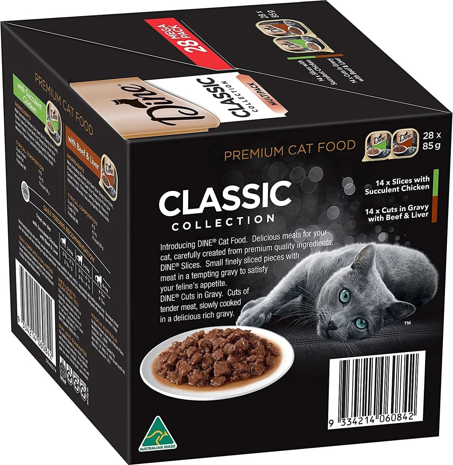 Dine Classic Collection Cuts in Gravy with Beef and Liver Wet Cat Food, 85g x Pack of 28