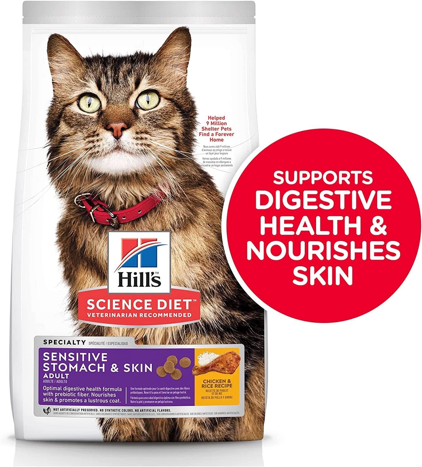 Hill's Science Diet Sensitive Stomach and Skin Adult, Chicken and Rice Recipe, Dry Cat Food, 3.17kg Bag