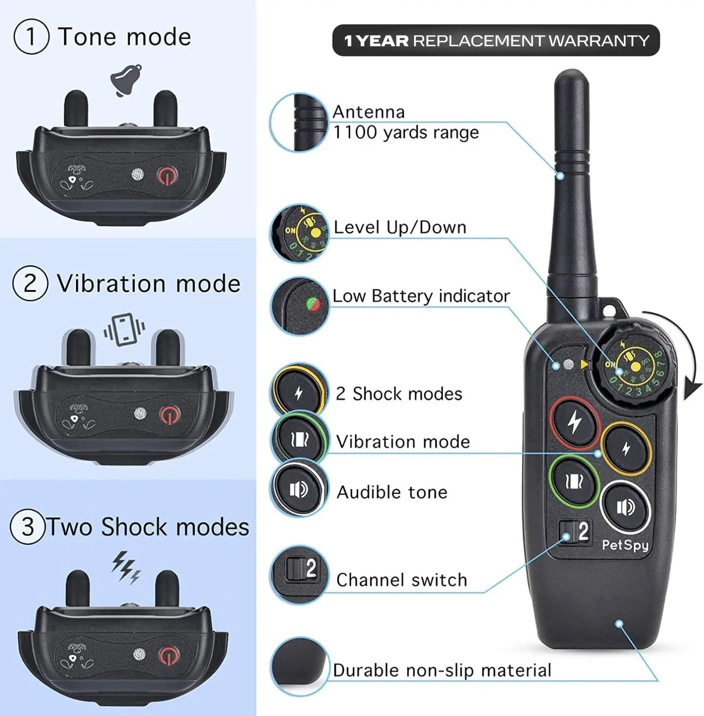 1000m Electric Dog Training Collar Remote Control Waterproof training dogs collars For All Size Shock Vibration Sound