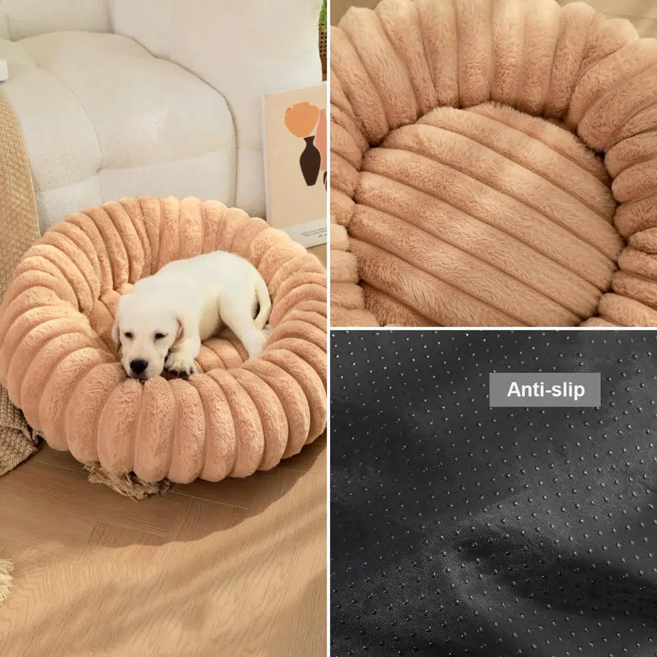 Super Soft 40cm Round Pet Bed Non Removable/ Long Plush Dog House for Medium Dog House Winter Warm Sleeping