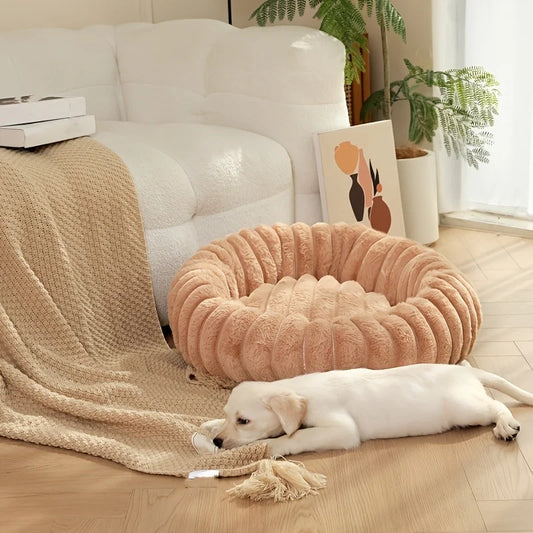 Super Soft 40cm Round Pet Bed  Non Removable/ Long Plush Dog House for Medium Dog House Winter Warm Sleeping