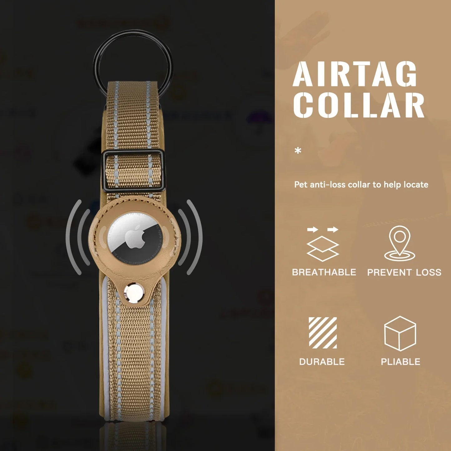 Anti-lost Reflective Adjustable Pet Collar for Apple Airtag