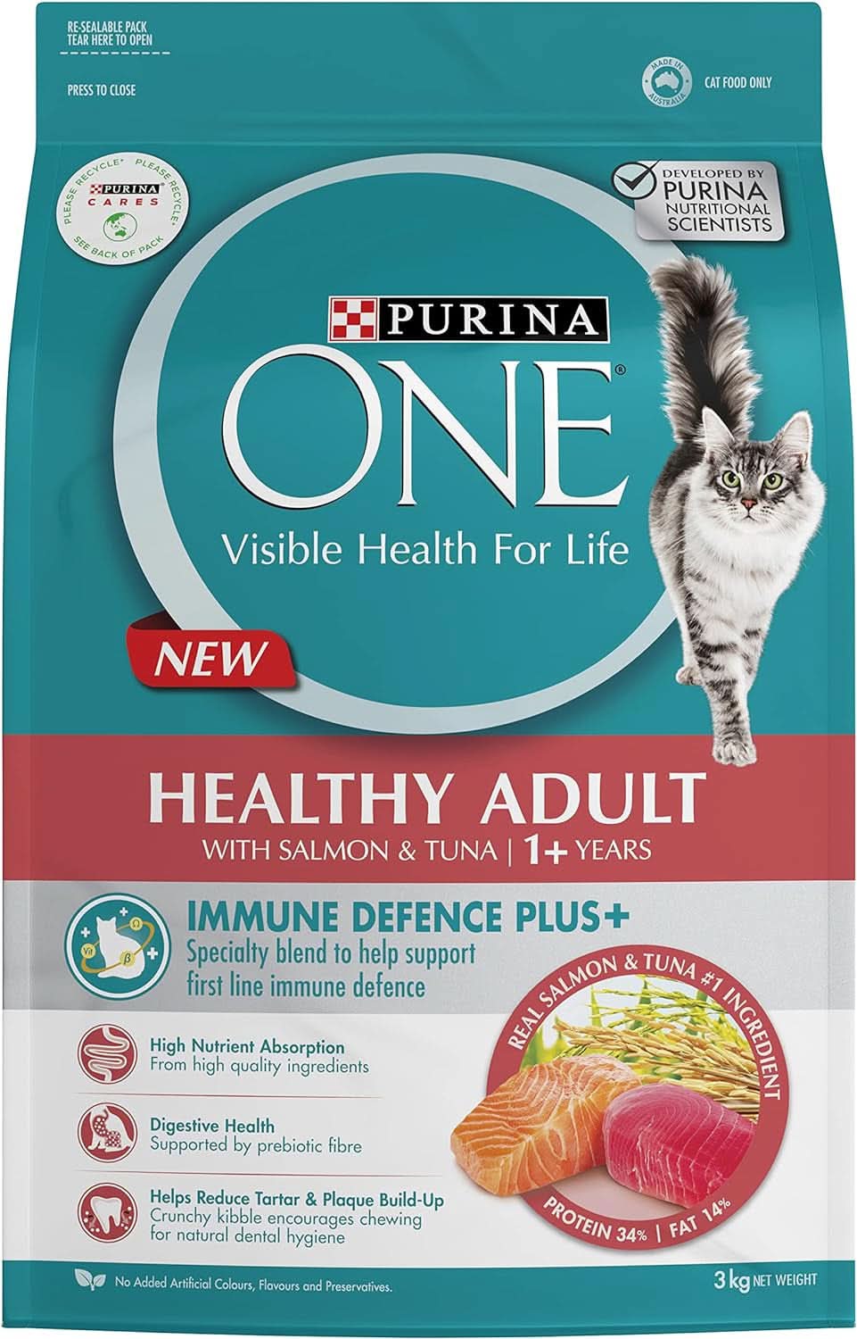 PURINA ONE Adult Salmon and Tuna Dry Cat Food, 3kgs