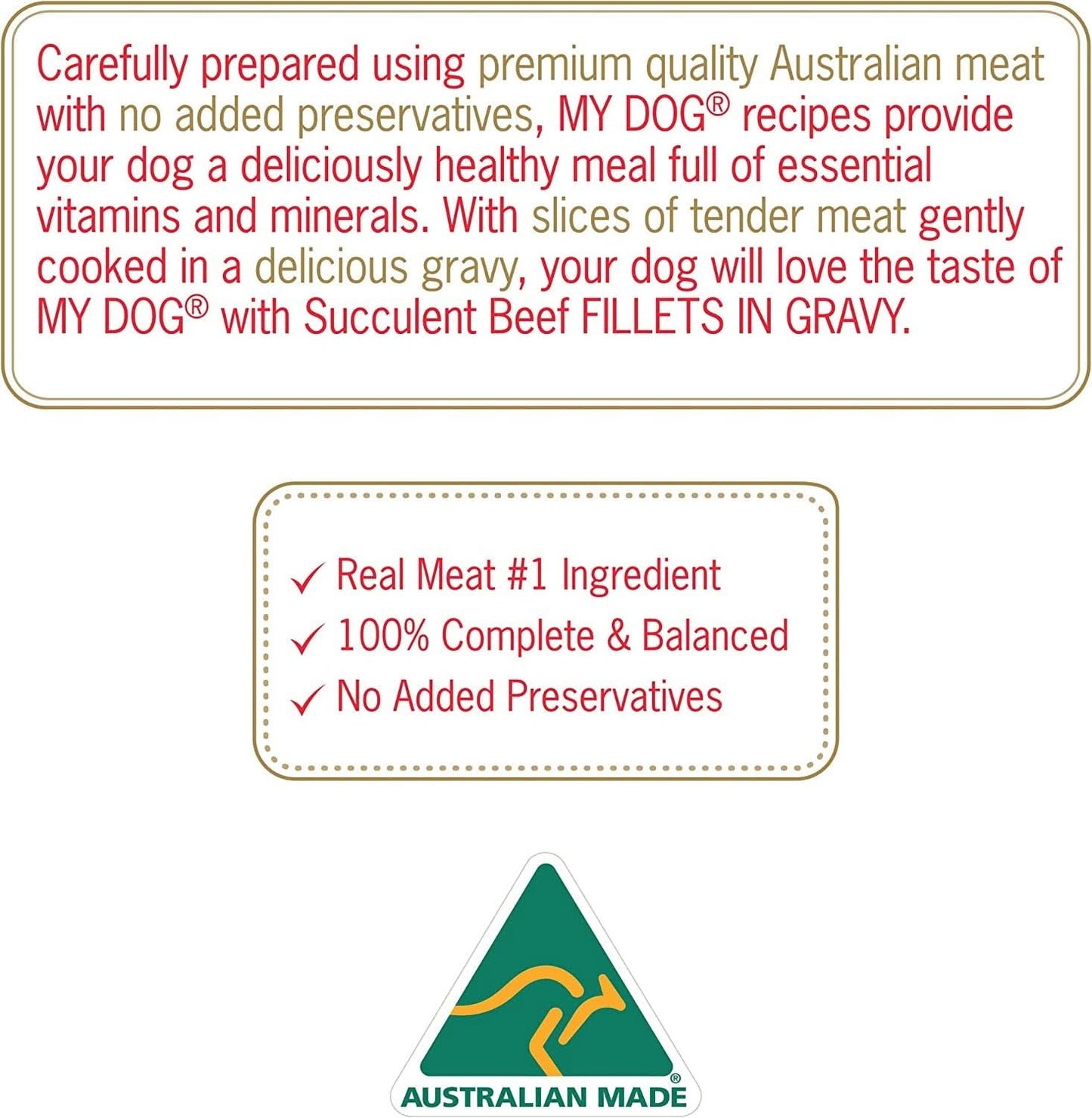My Dog Adult Wet Dog Food with Succulent Beef Fillets in Gravy 6 X 100G, 6 Pack (36 Pouches)