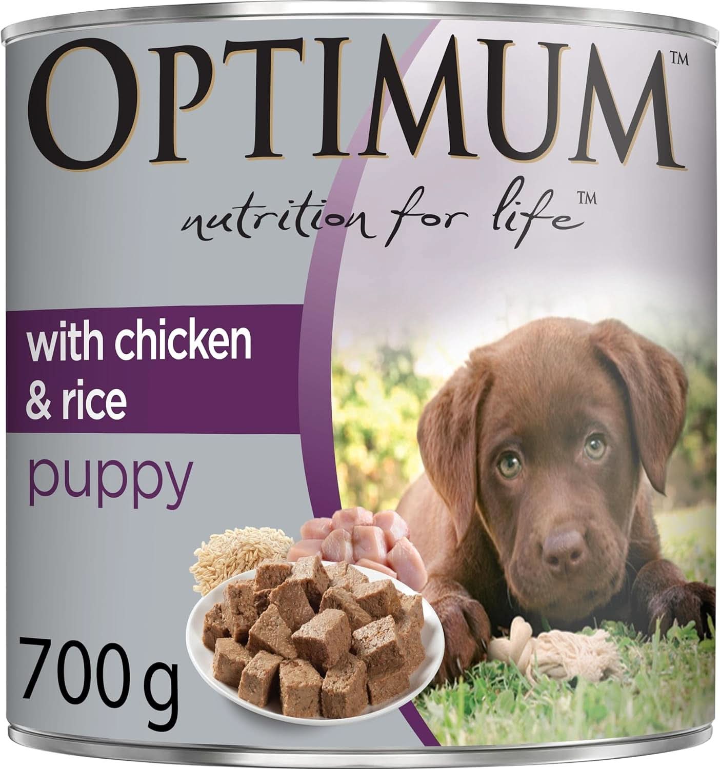 Optimum Puppy Wet Dog Food with Chicken & Rice 700g x Pack of 12