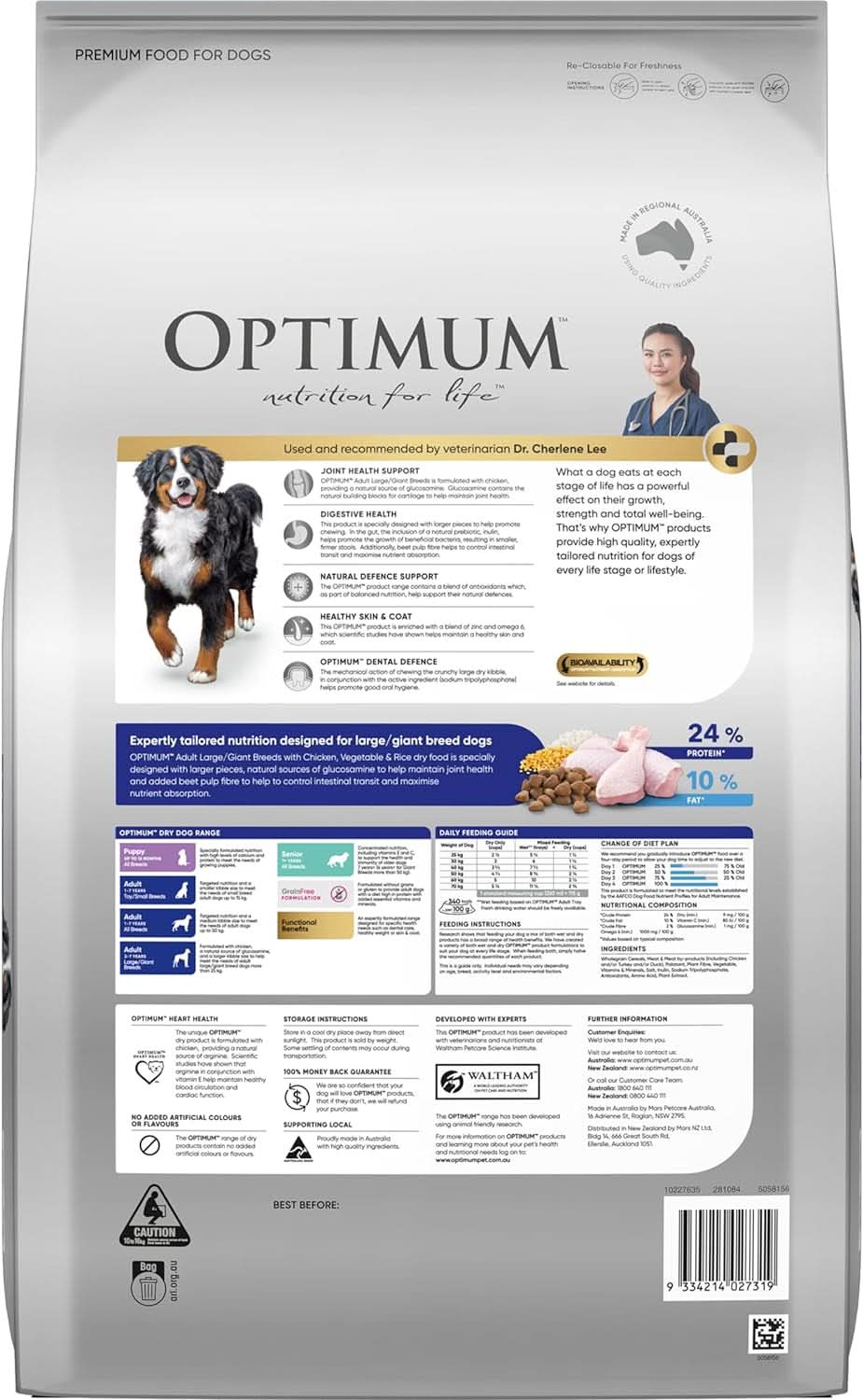 Optimum Adult Large Breed Dry Dog Food with Chicken, Vegetables & Rice 15kg