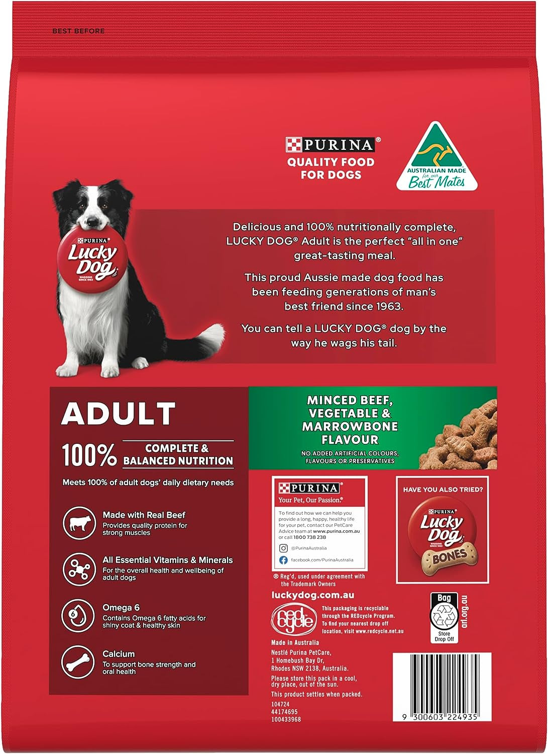 Adult Dry Dog Food Minced Beef Vegetable and Marrowbone 8Kg