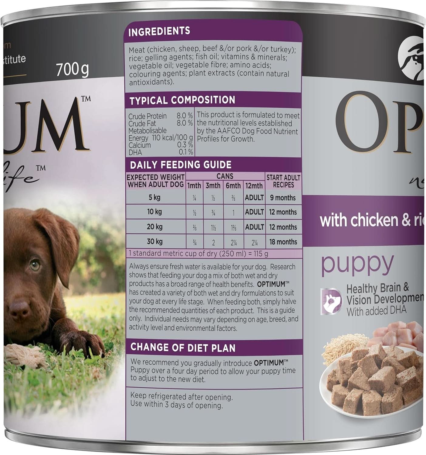 Optimum Puppy Wet Dog Food with Chicken & Rice 700g x Pack of 12