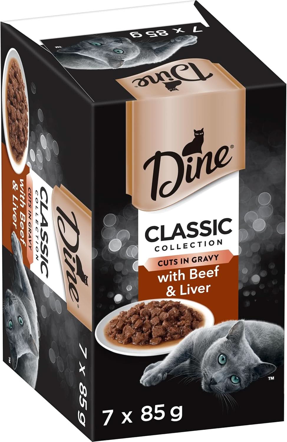 Dine Classic Collection Adult Wet Cat Food Cuts in Gravy with Beef & Liver 7 X 85g, 6 Pack (42 Trays)