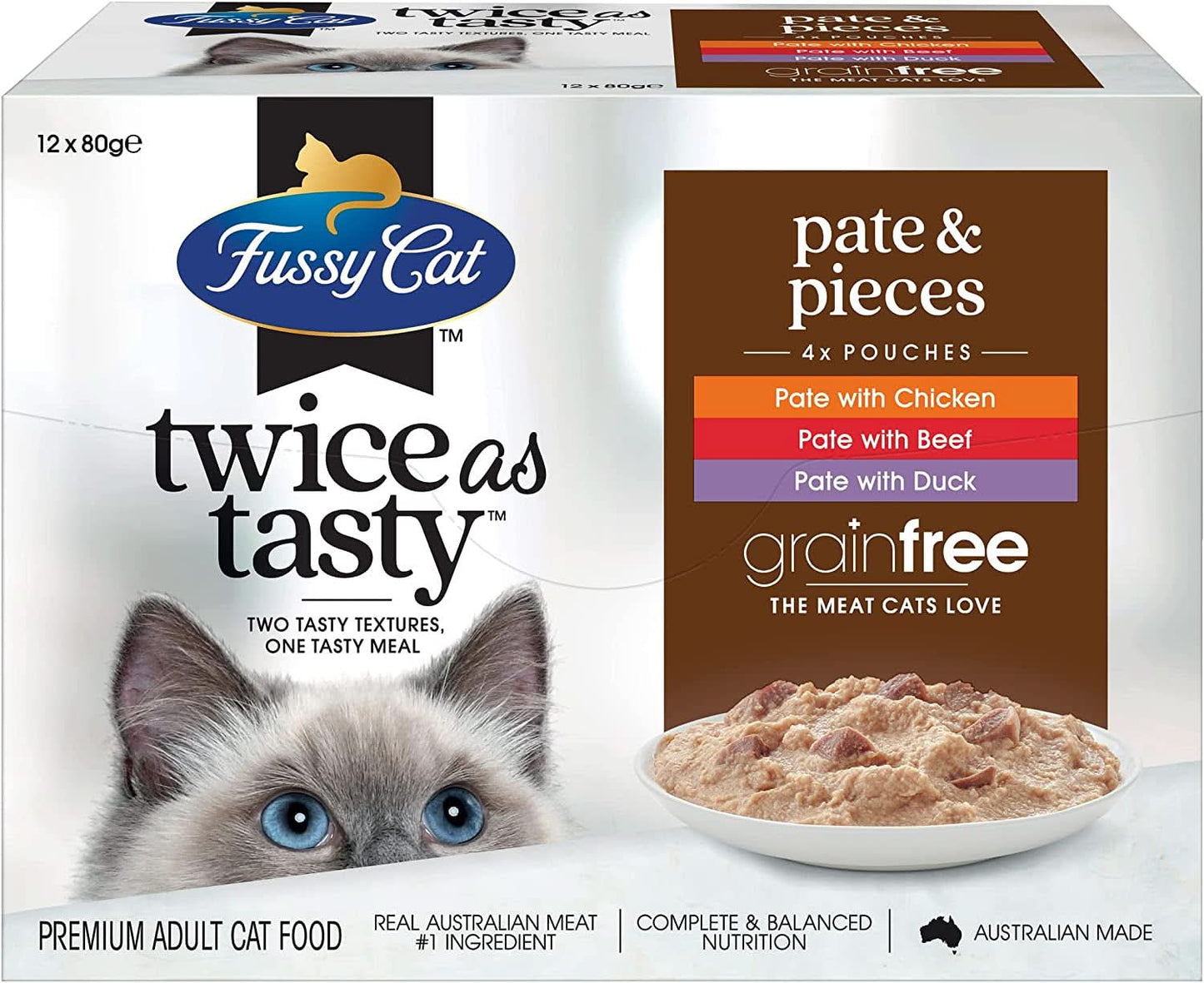 Tasty Cat Twice as Tasty Grain Free Pate & Pieces Wet Cat Food 80g x Pack of 48