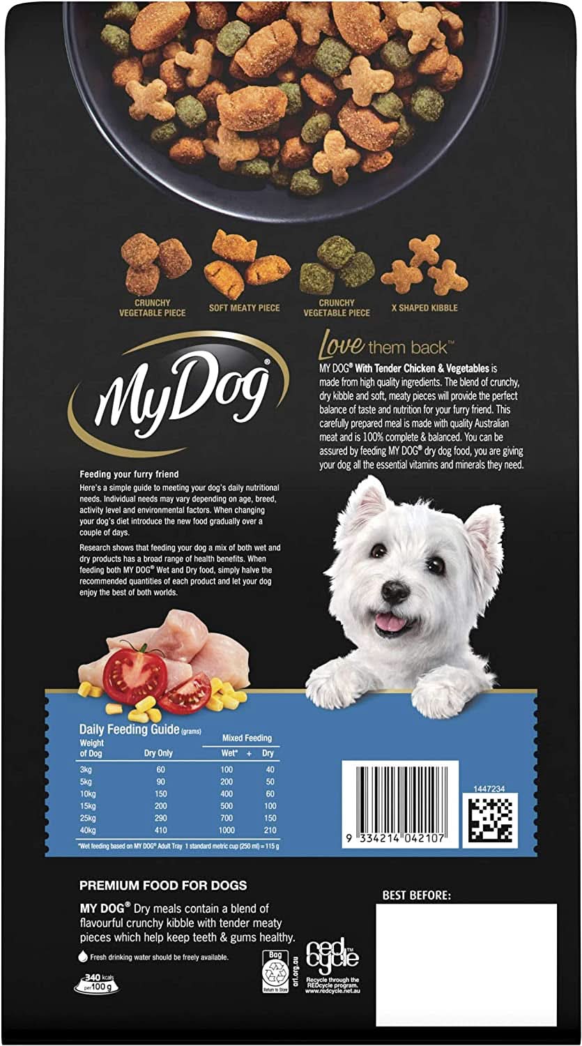 My Dog Adult Dry Dog Food Tender Chicken & Vegetables 1.5kg Bag x Pack of 4