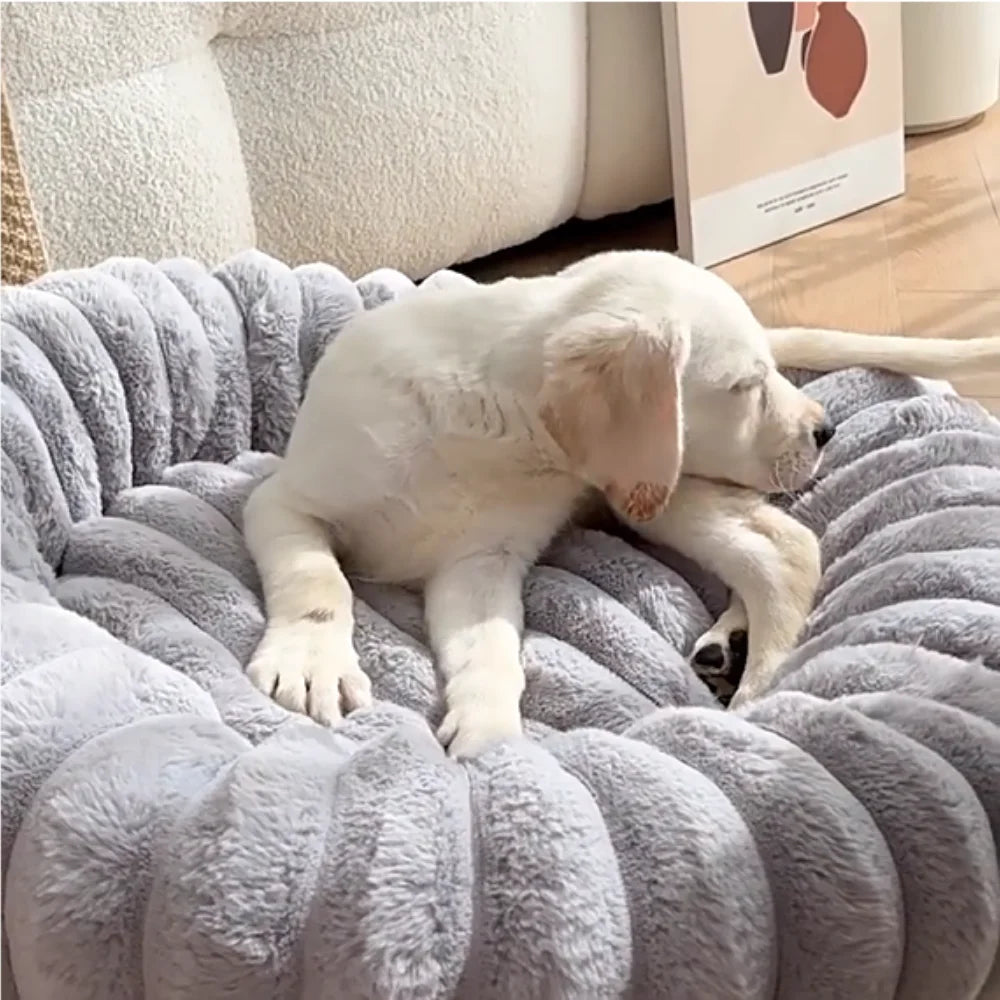 Super Soft 40cm Round Pet Bed  Non Removable/ Long Plush Dog House for Medium Dog House Winter Warm Sleeping
