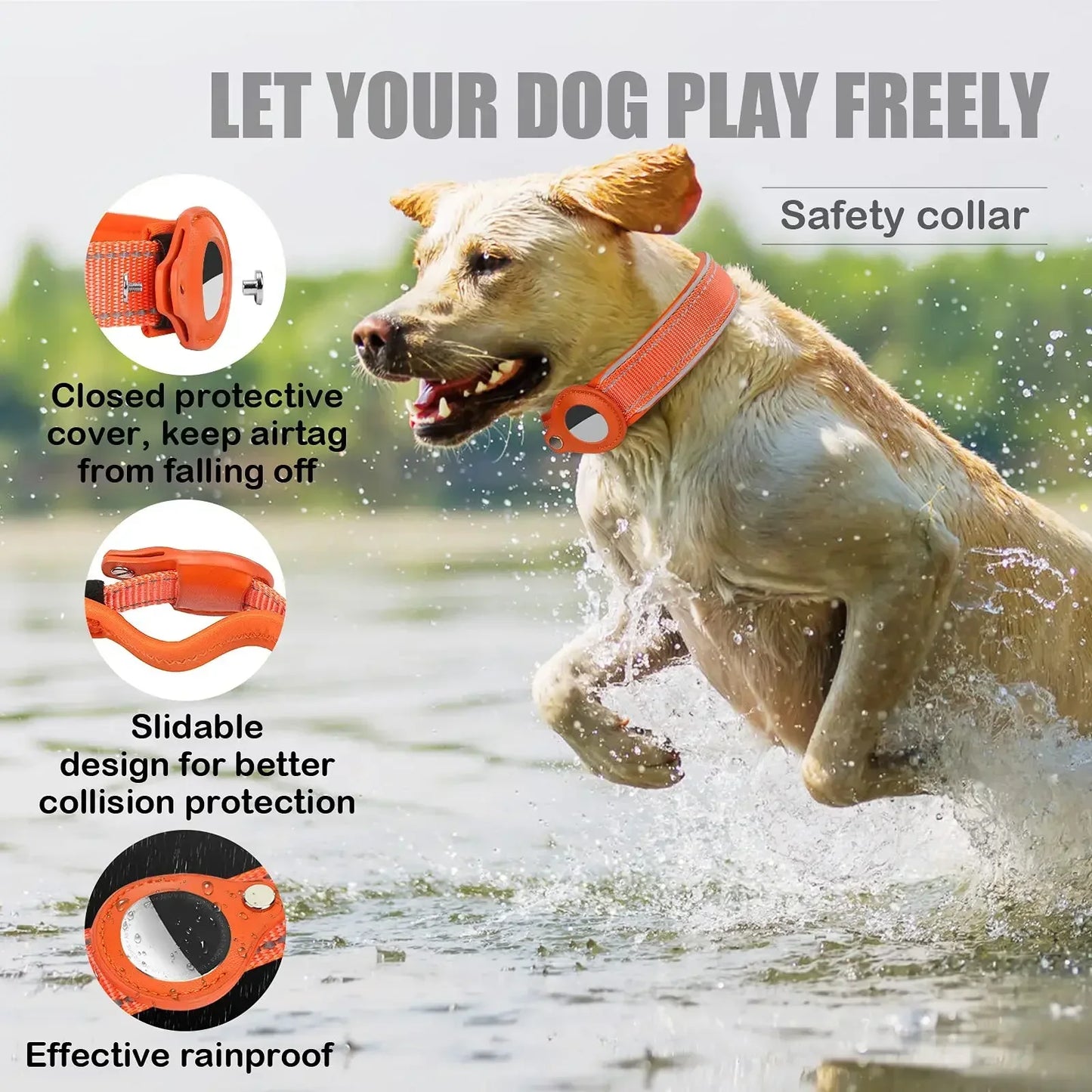 Anti-lost Reflective Adjustable Pet Collar for Apple Airtag