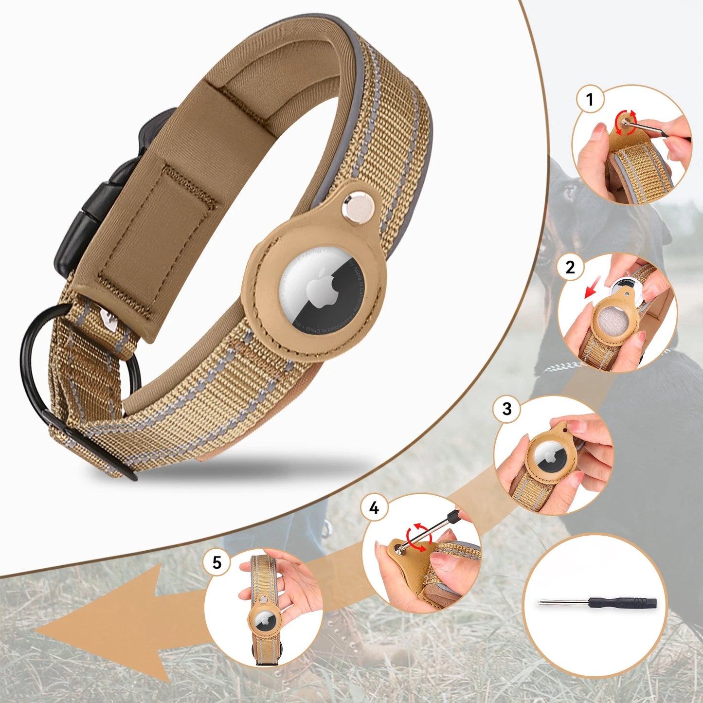 Anti-lost Reflective Adjustable Pet Collar for Apple Airtag