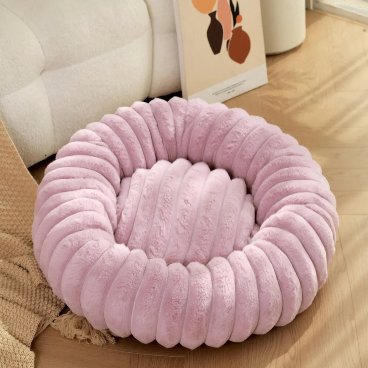 Super Soft 40cm Round Pet Bed  Non Removable/ Long Plush Dog House for Medium Dog House Winter Warm Sleeping