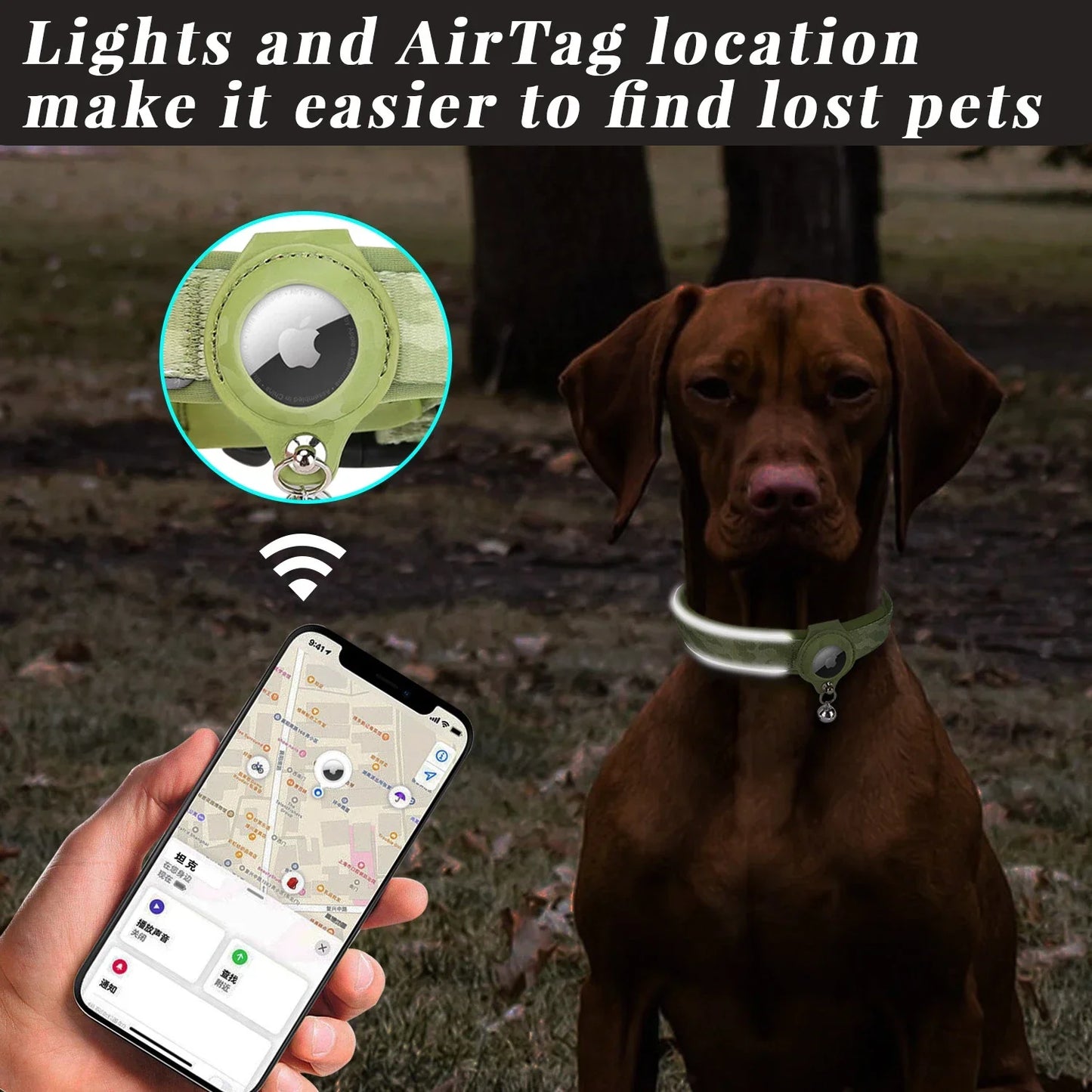 Anti-lost Reflective Adjustable Pet Collar for Apple Airtag