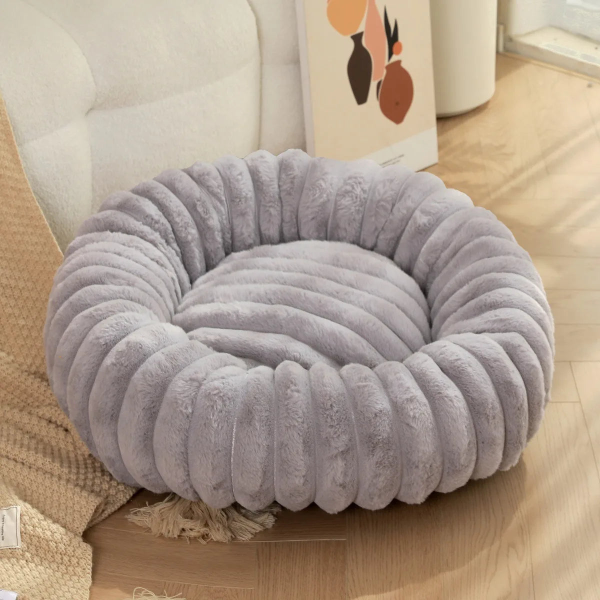 Super Soft 40cm Round Pet Bed  Non Removable/ Long Plush Dog House for Medium Dog House Winter Warm Sleeping