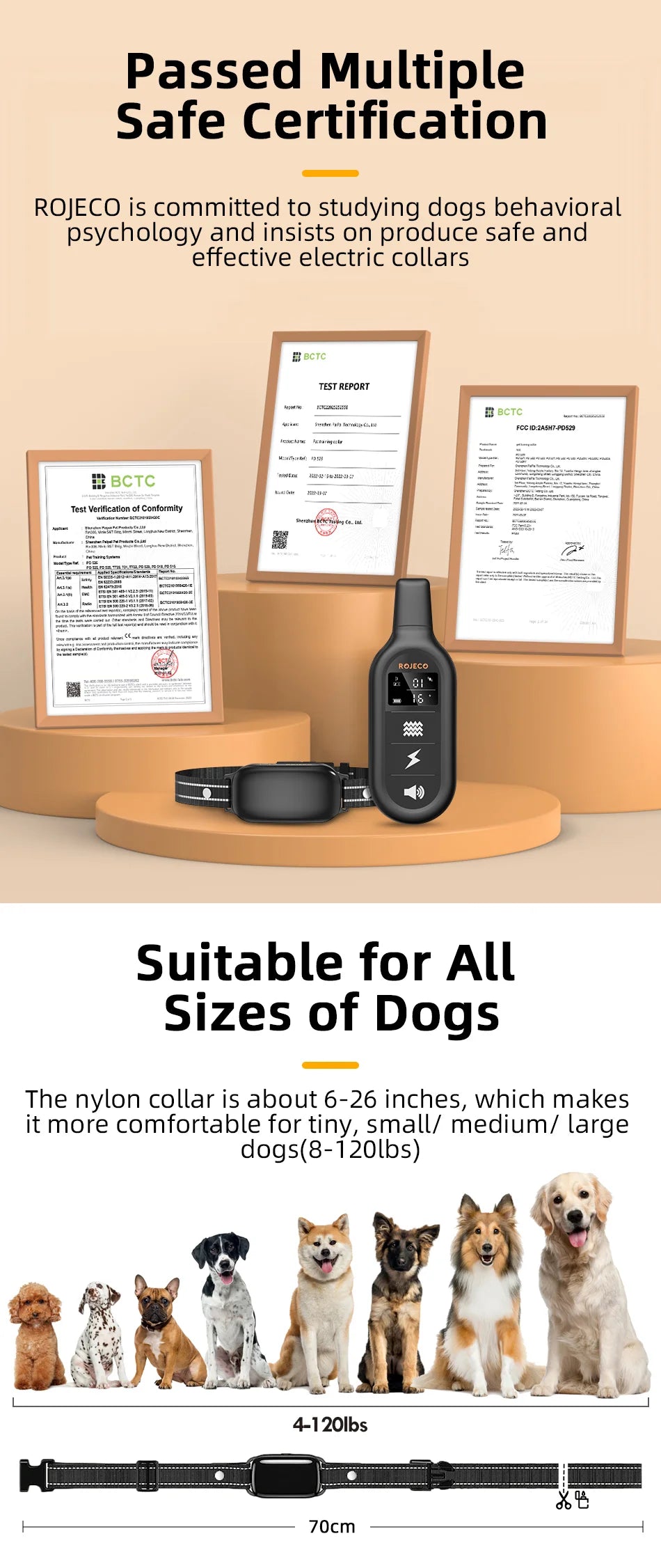Electric Dog Training Collar Digital Rechargeable Remote Control IPX7 Waterproof Vibrator Pet Dog Bark Stop Shock Collar
