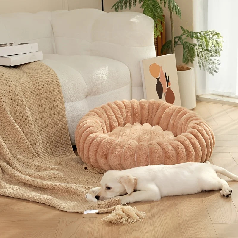 Super Soft 40cm Round Pet Bed  Non Removable/ Long Plush Dog House for Medium Dog House Winter Warm Sleeping