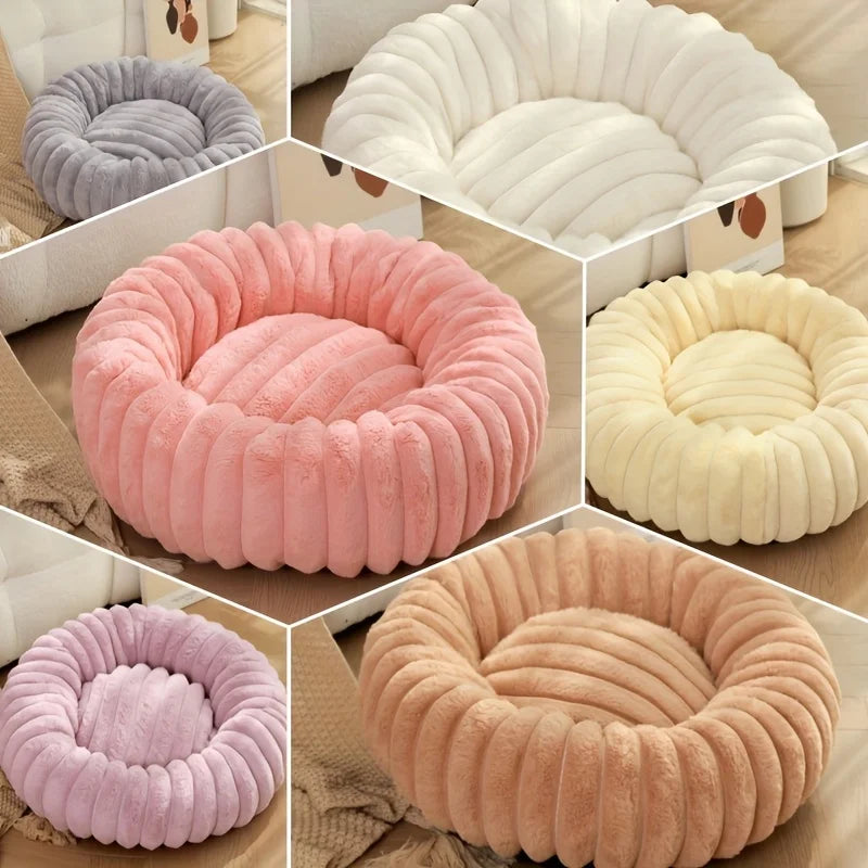 Super Soft 40cm Round Pet Bed  Non Removable/ Long Plush Dog House for Medium Dog House Winter Warm Sleeping