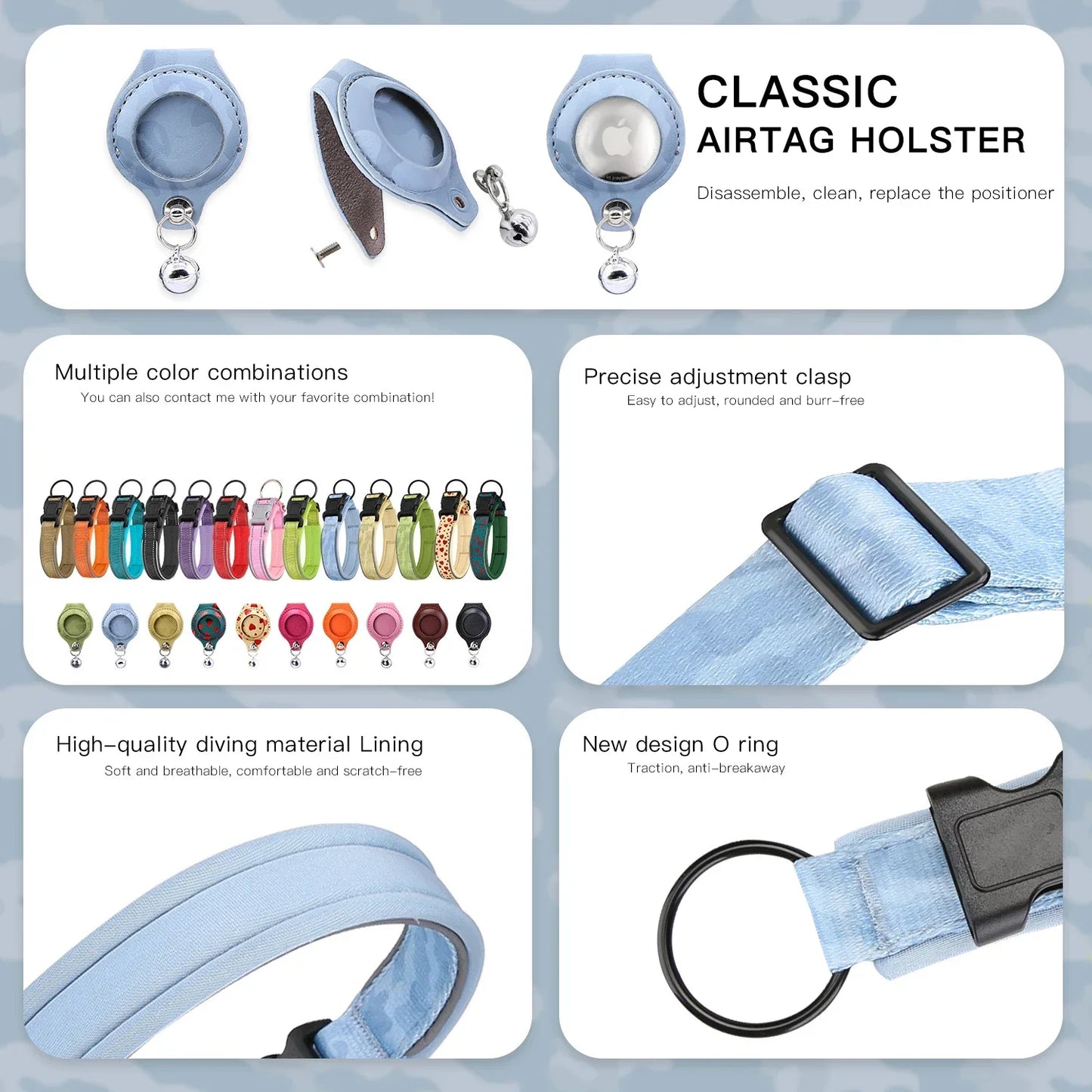 Anti-lost Reflective Adjustable Pet Collar for Apple Airtag