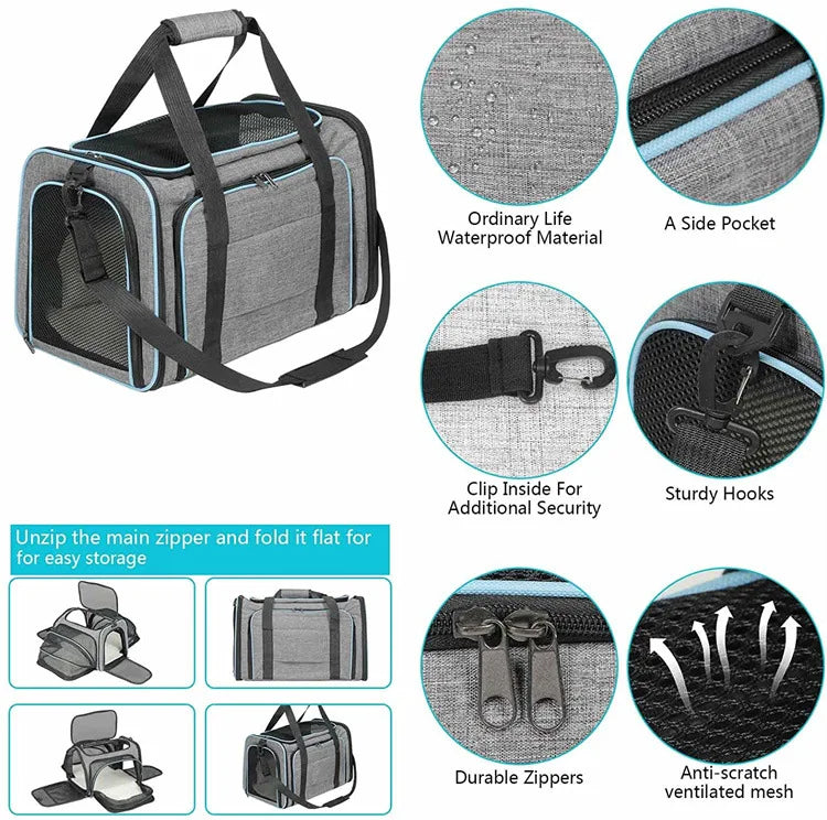 Expandable Pet Carrier Backpack for Cats & Small Dogs – Breathable Mesh, Multiple Entrances