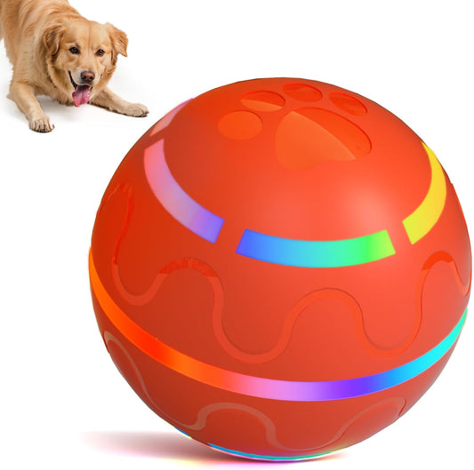 Interactive Dog Toys - Tough Dog Ball Chew Toy, Automatic Motion Activated Interactive Pet Toys for Small/Medium/Large Dogs for Indoor/Outdoor Boredom Enrichment, USB Rechargeable, Orange