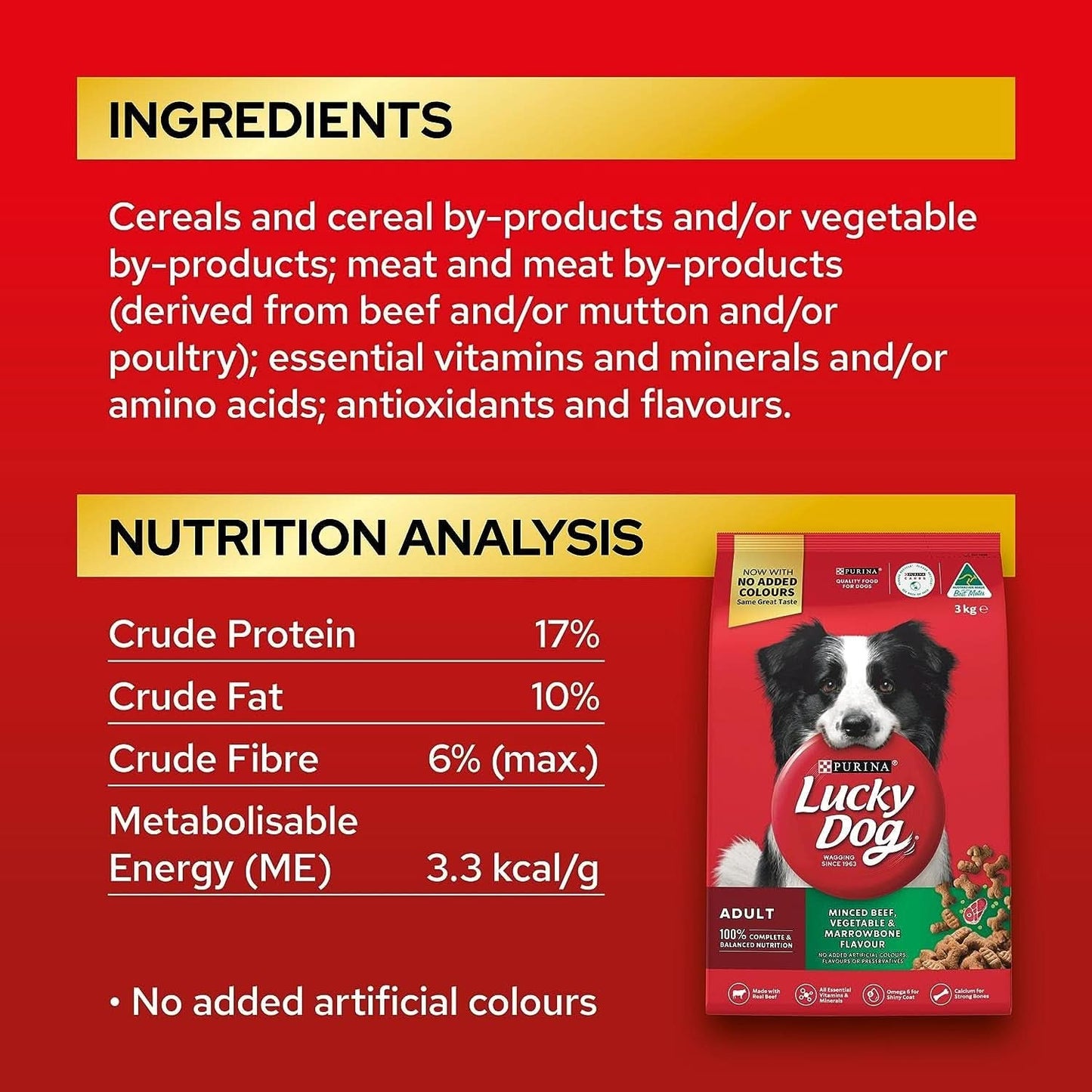 Lucky Dog Adult Minced Beef Vegetable and Marrowbone Flavour Dry Dog Food 8kg