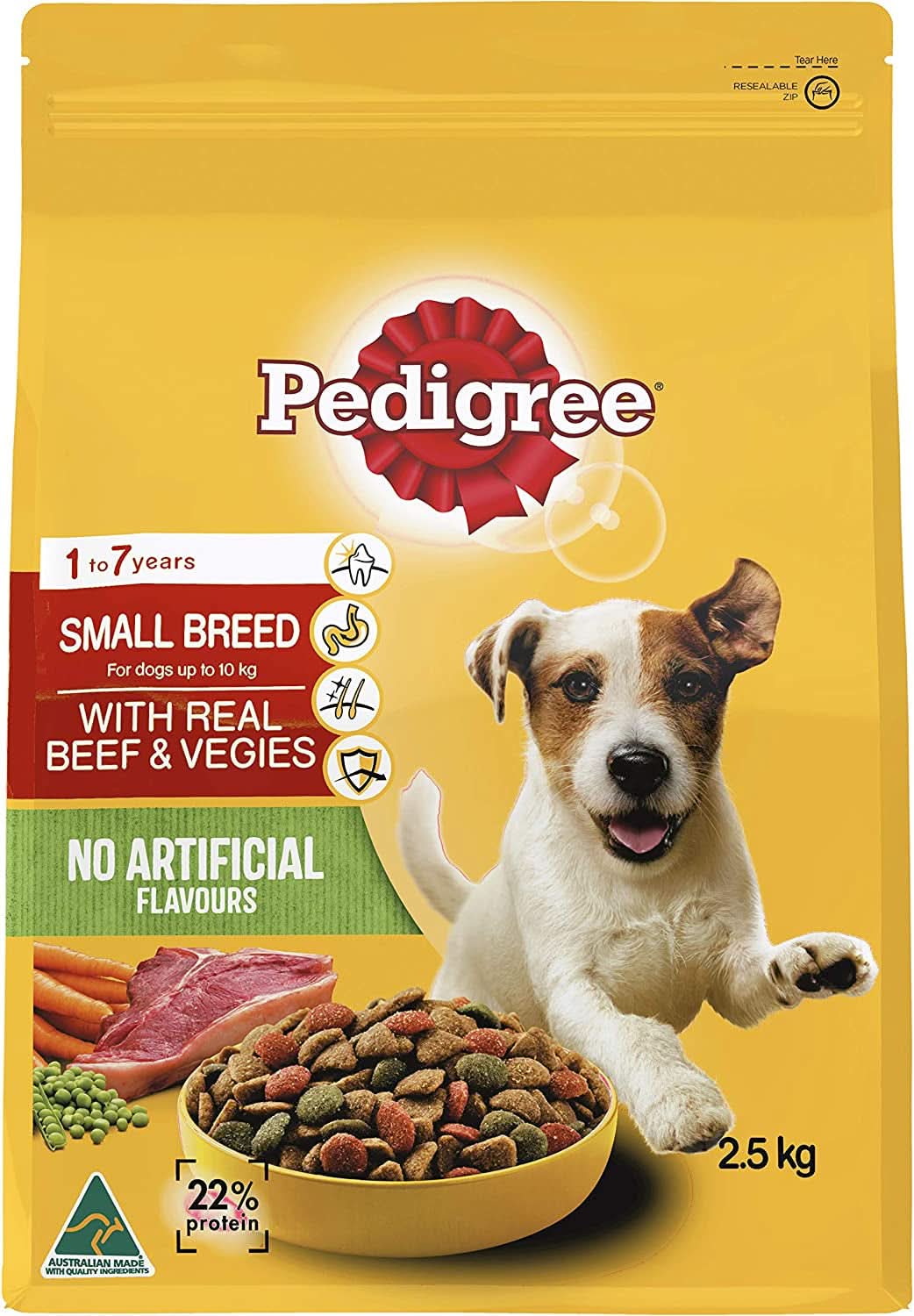 Pedigree Adult Small Breed Dry Dog Food with Real Beef & Veggies 2.5kg Bag x Pack of 4